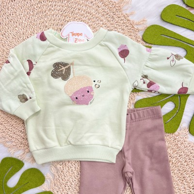  Conj. Casaco de Moletom Nóz Bebê e Calça Legging - Verde e Marrom